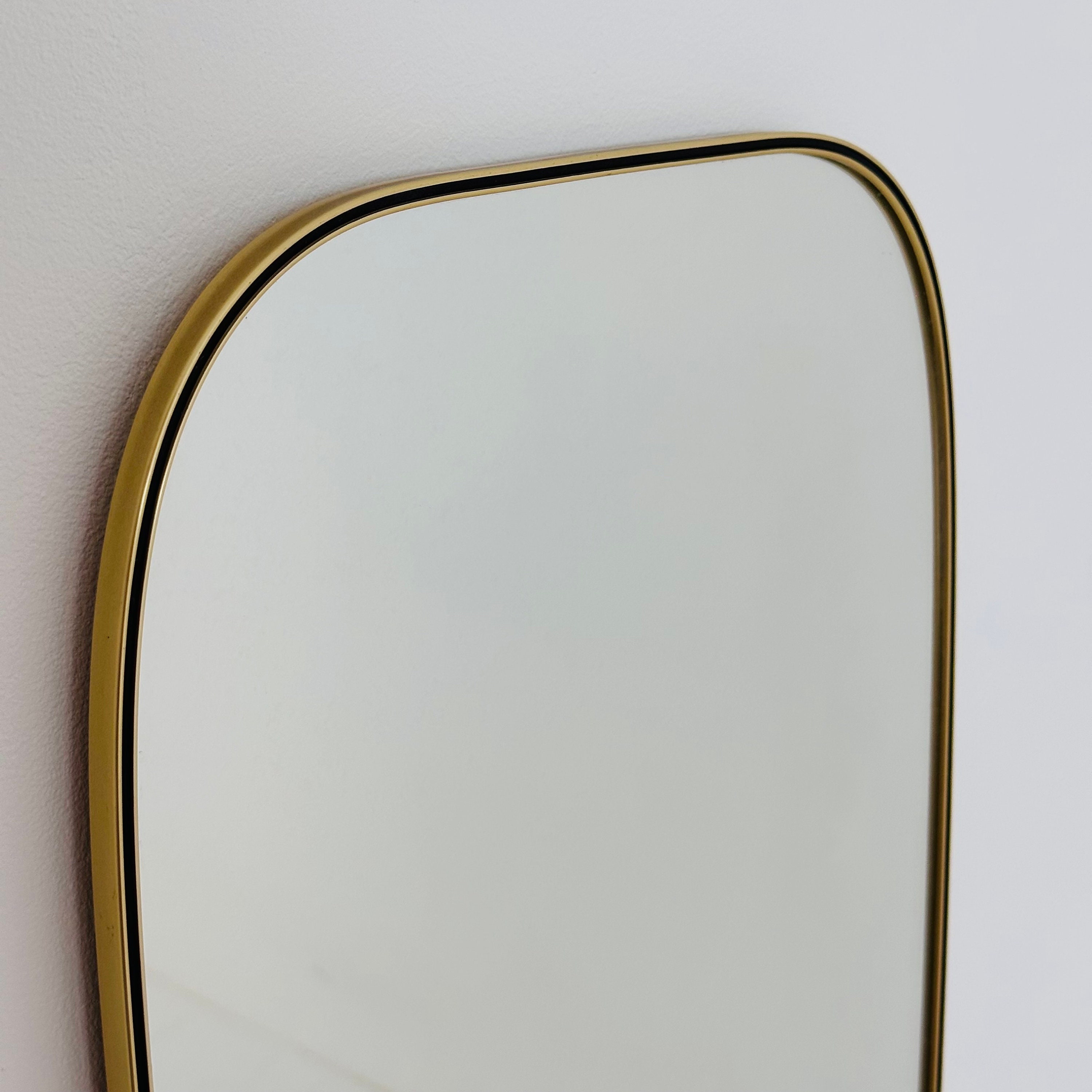 Mid Century Asymmetric German Brass Original Kidney Wall Mirror From the  60s Model Number 986 