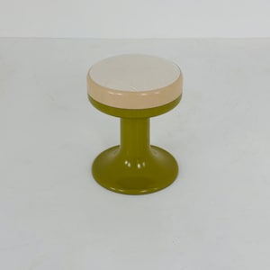 White / green vintage stool by Isoklepa - space age stool - Tulip Stool - Vintage Upholstered Plastic Stool - Germany, 1970s
