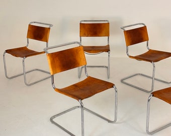 Ensemble de 4 chaises vintage S33 cognac vintage par Mart Stam & Marcel Breuer de Thonet 1980