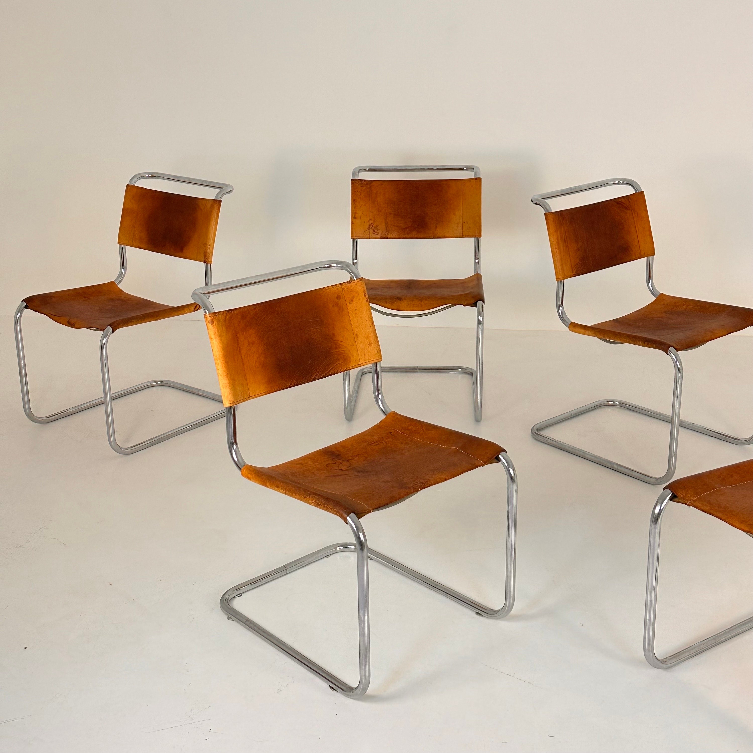 Set of 4 Mid-century Vintage S33 Cognac Chairs by Mart Stam