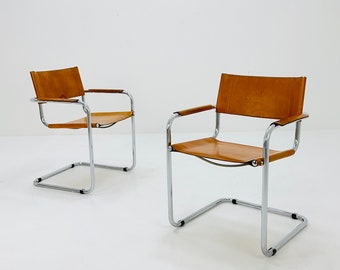 1/2 mid century Bauhaus cognac armchair by Mart stam & Marcel Brauer for Fasem Italy 1980s