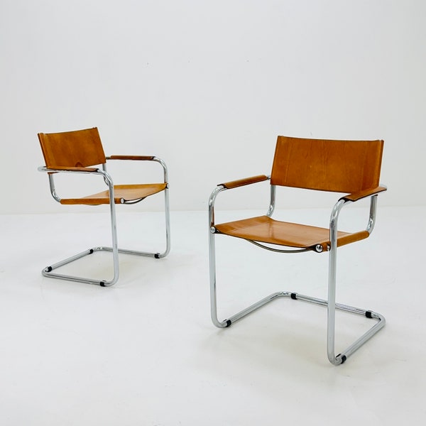 1/2 mid century Bauhaus cognac armchair by Mart stam & Marcel Brauer for Fasem Italy 1980s