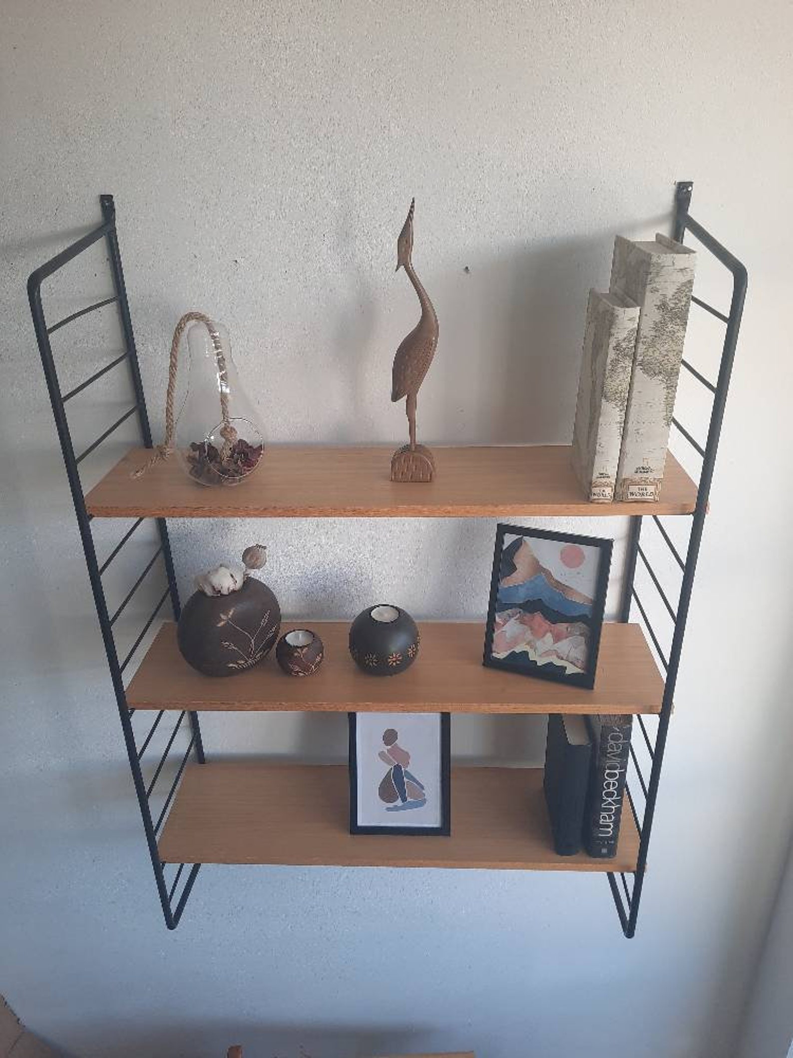 MidCentury string wall shelf set 1960s Beechwood vintage Etsy