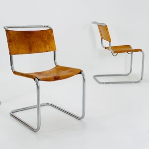 1 of  4  Mid-Century Vintage S33 Cognac Chairs by Mart Stam & Marcel Breuer from Thonet 1980s