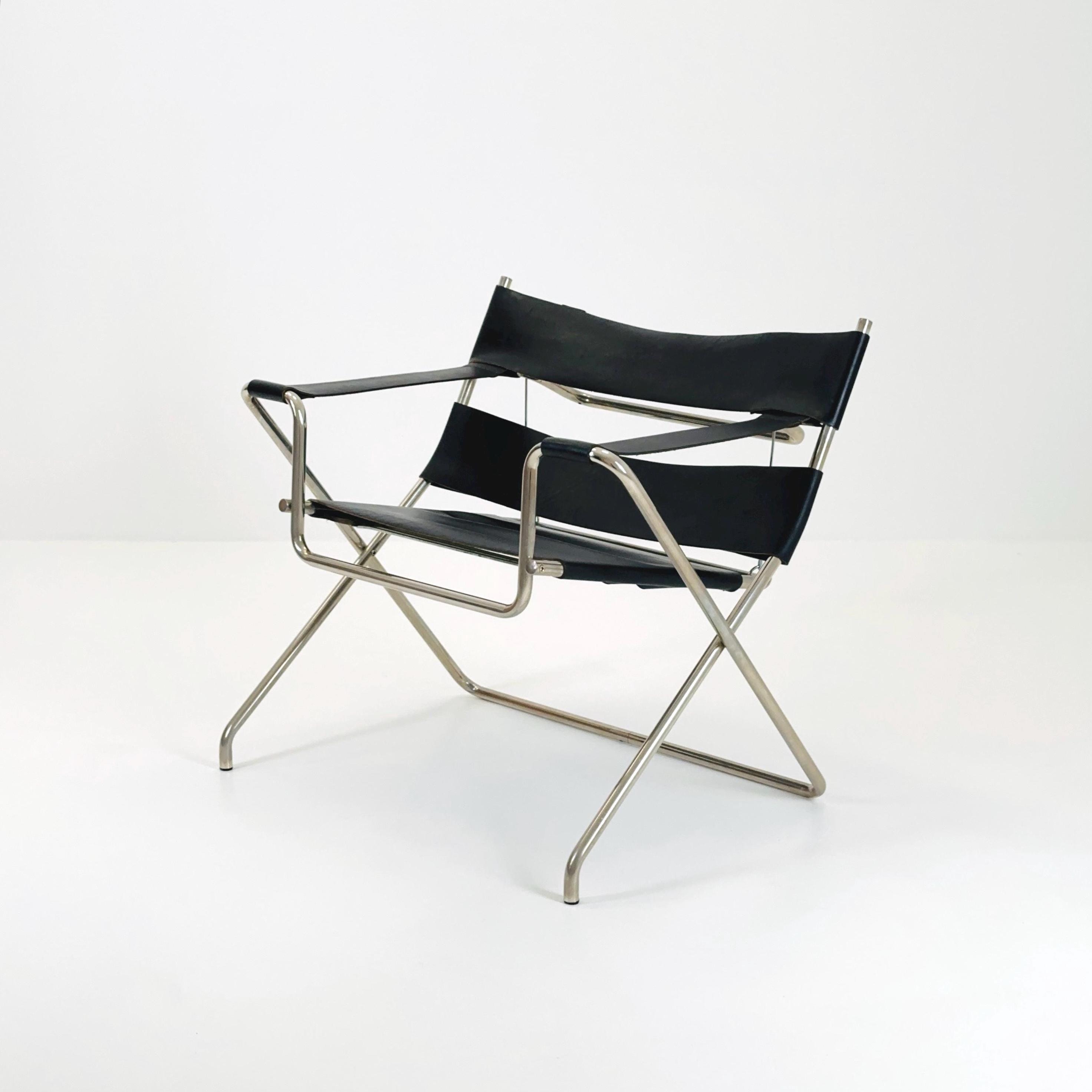 Mid Century Folding Bauhaus D4 Leather Armchair by Marcel Breuer