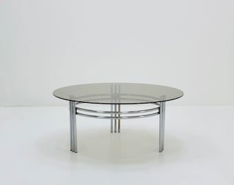 Mid century smoked Glass & Chrome Coffee Table, 1970s