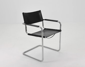 Mid-Century Bauhaus S34  black leather Armchair by Centro Studio Italy, 1980s