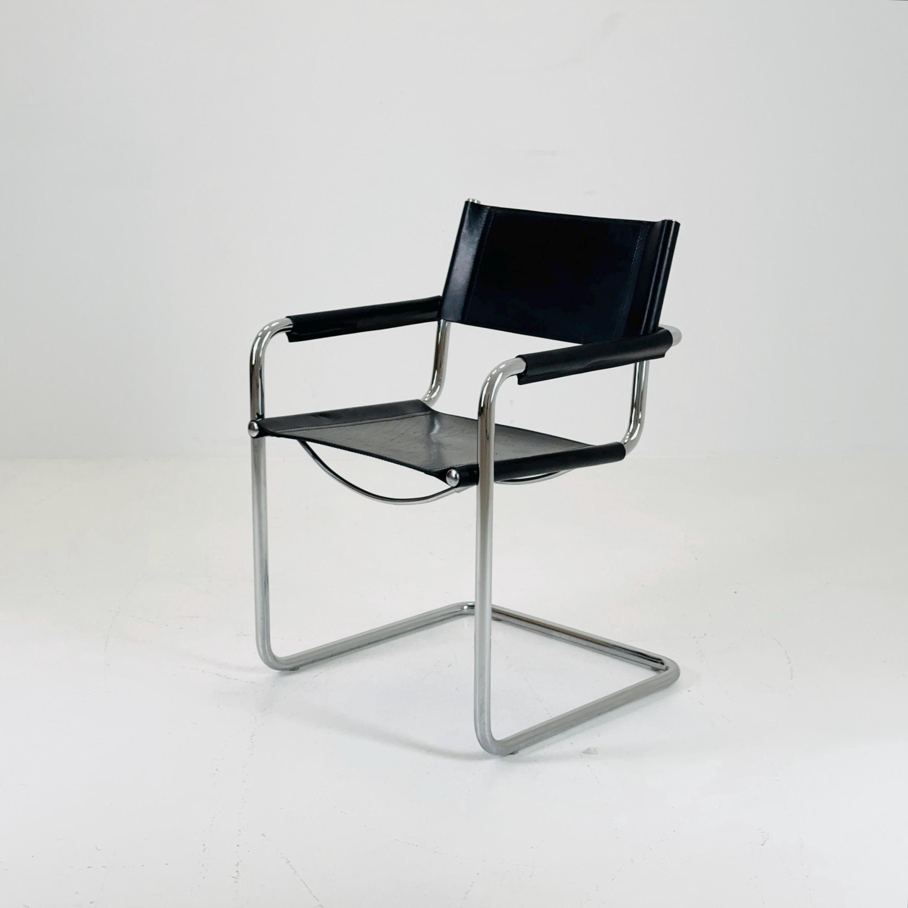 1 of 2 Vintage B34 Dark Black Color Leather Cantilevered Chairs by