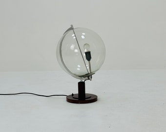 Mid century globe  table  lamp made of wood, metal & glass 1970s