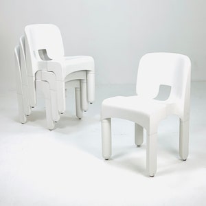 Set of 4 Space age Universal white chairs, designed by Joe Colombo for Kartell Italy 1960s