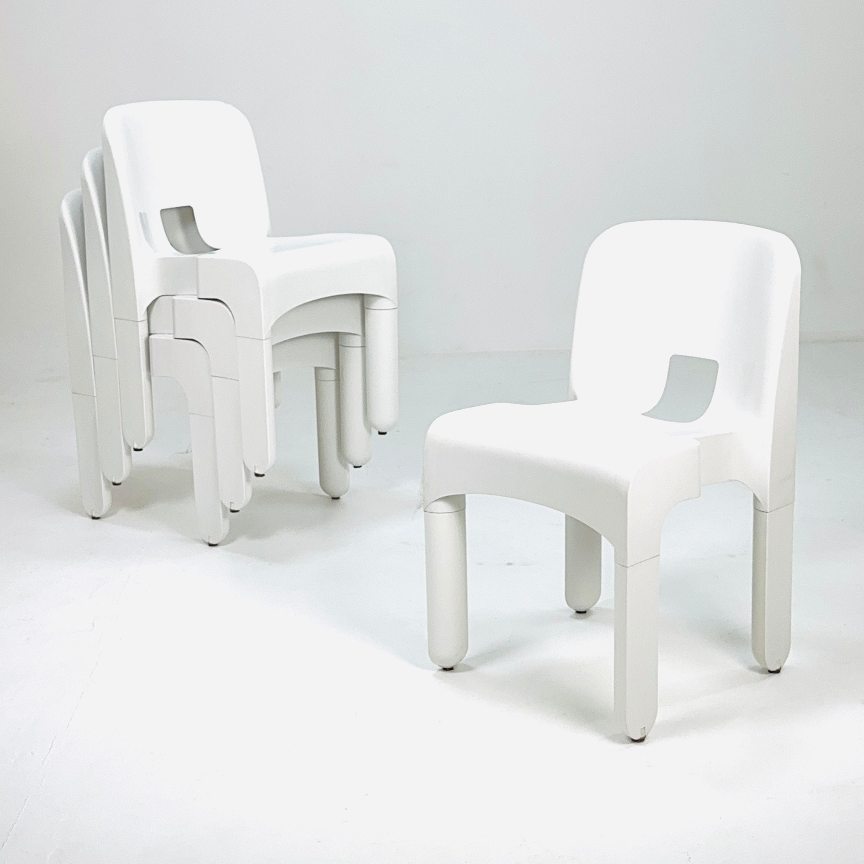 Set of 4 Space Age Universal White Chairs, Designed by Joe