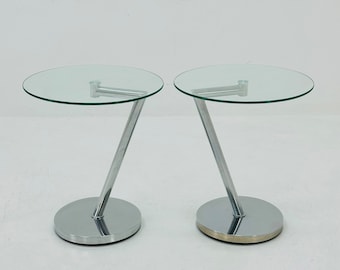 Set of 2 Vintage glass chrome side table /end table 1980s