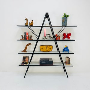 Bauhaus mid century triangle metal & wood shelf /book shelf 1970s