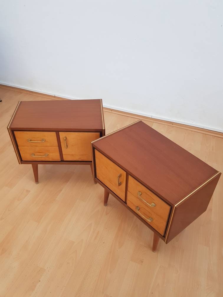 One of Two Mid-century Modern Vintage Maple Tree Nightstands or