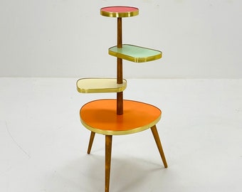1950s German Plant Stand, Colorful Vintage Mid-Century Minimalist Indoor Plant Stand Side Table Retro flower table