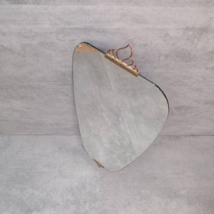 Mid Century XXL asymmetric German brass Original kidney wall mirror from the 60s model number 909