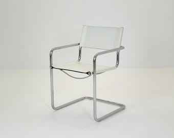 Silla cantilever de cuero blanco Matteo Grassi Mg5 B34 de mediados de siglo de Mart Stam Italia, década de 1980