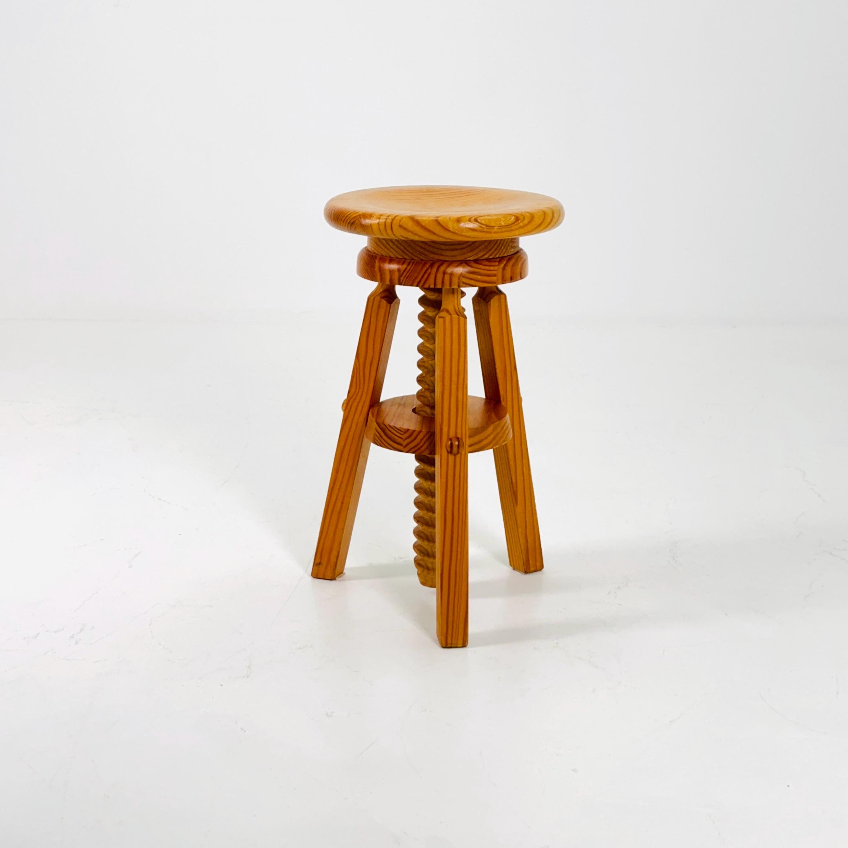 Mid Century Solid Wood Adjustable Screw Craftsman Stool