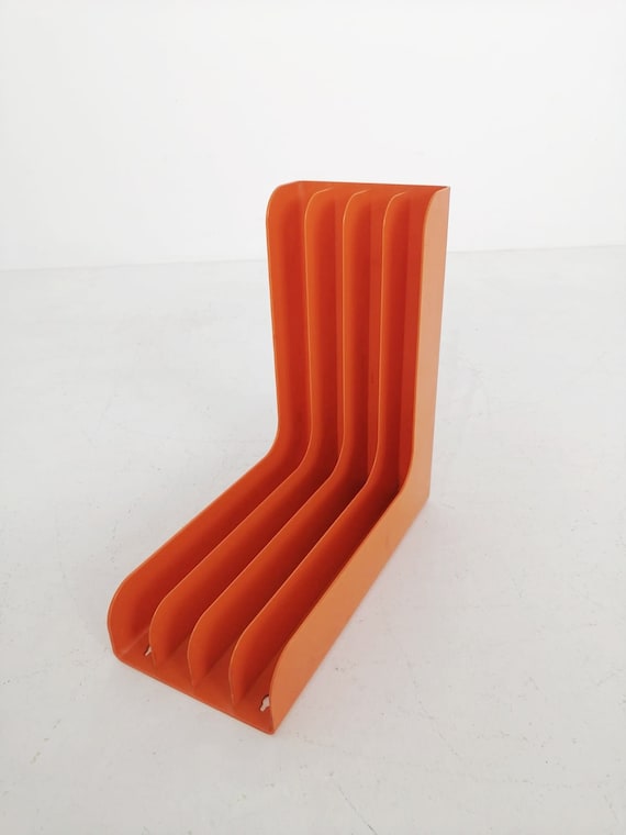 Mid-century Orange Vinyl Storage Holder, Modular Record Holder