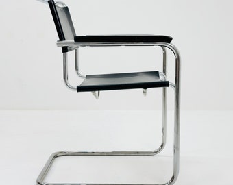 Mid Century Bauhaus Black Leather Iconic S34 Armchair by Mart Stam