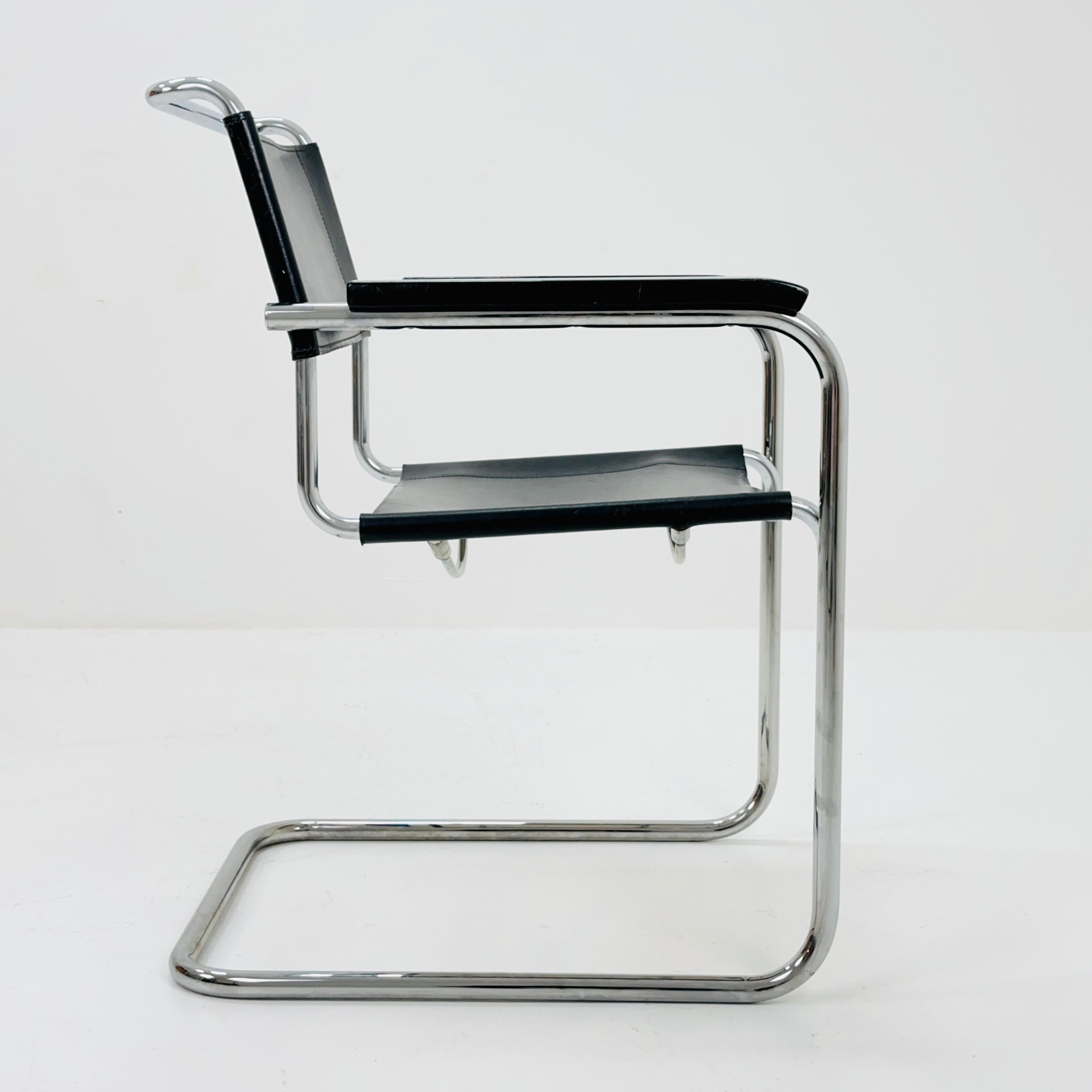 Mid Century Bauhaus Black Leather Iconic S34 Armchair by Mart Stam