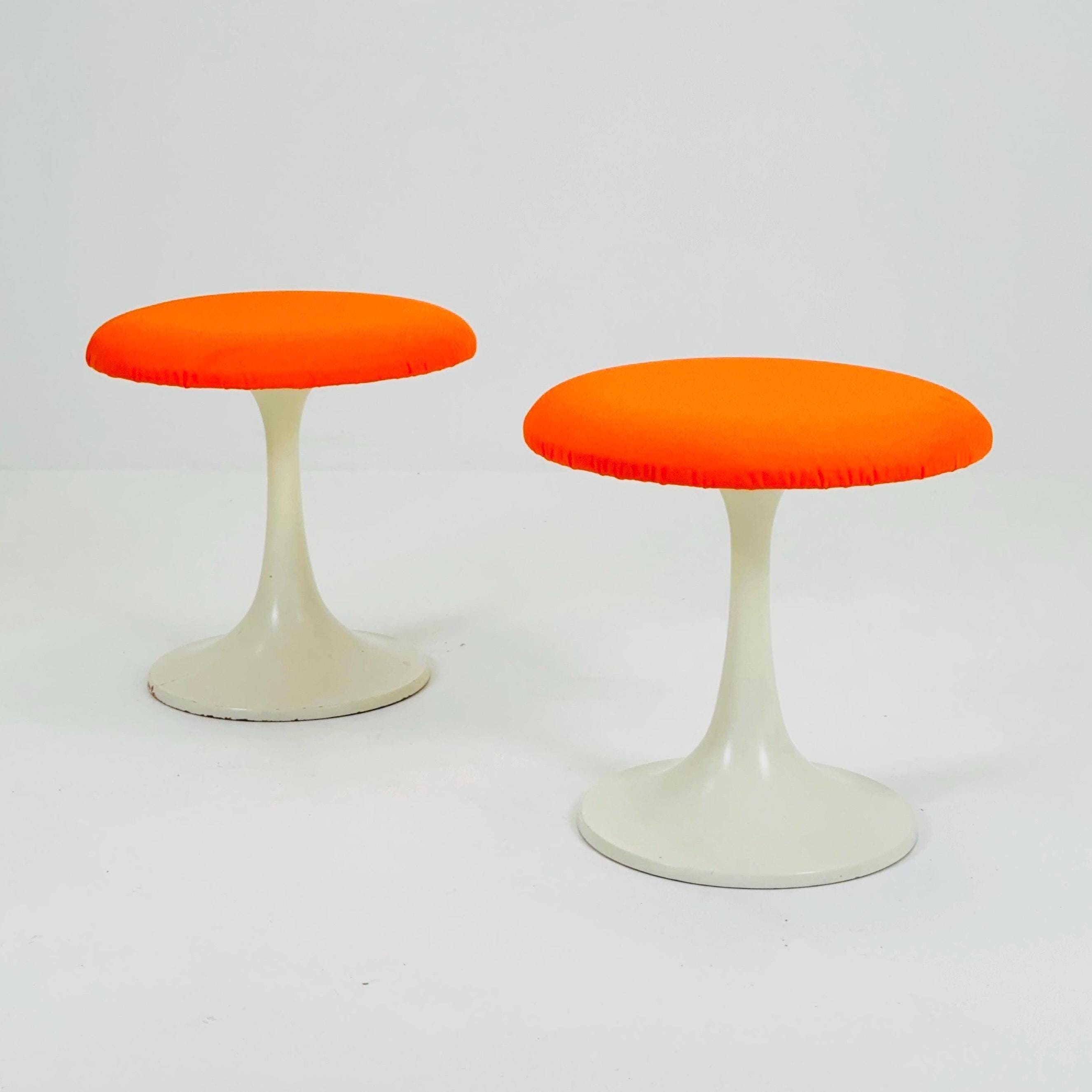 1 of 2 Mid-century Tulip Orange Stool by Tamburin, Sweden, 1970s