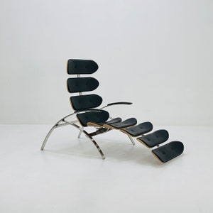 Chaise longue vintage Bauhaus Scorpion cuir noir Italie 1980 image 1