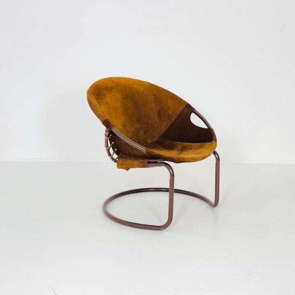 1 of 3 Vintage Suede Ball Chair by Lusch & Co – German Mid-Century Modern Circle Chair, 1970s