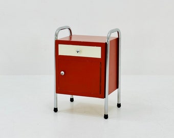 Bauhaus nightstand with drawer in red & white 1970s