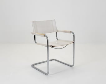 Mid Century Bauhaus Cantilever Chair B34 MG5 by Mart Stam Style – White Leather Chrome Armchair Italy 1980s