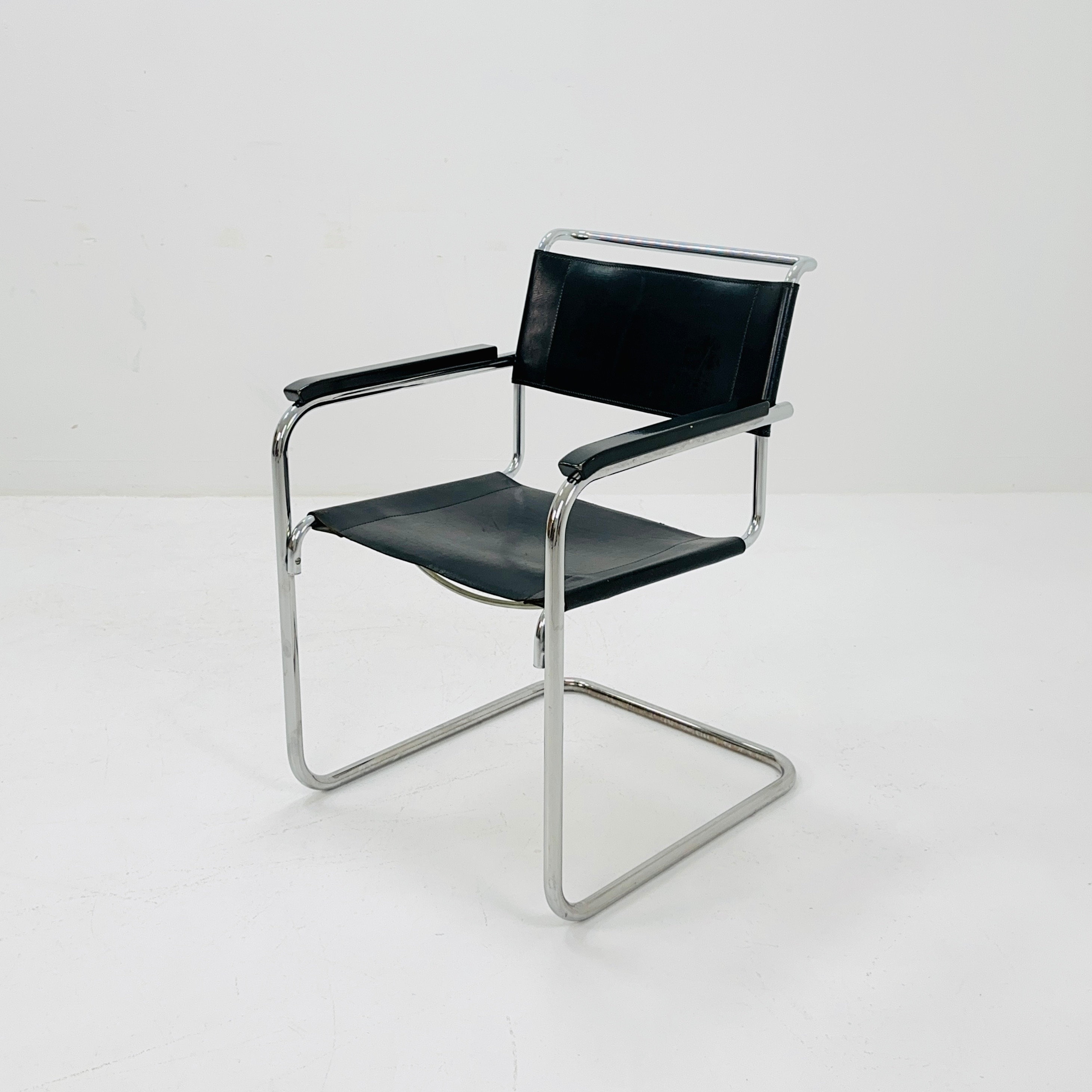 Mid Century Bauhaus Black Leather Iconic S34 Armchair by Mart Stam
