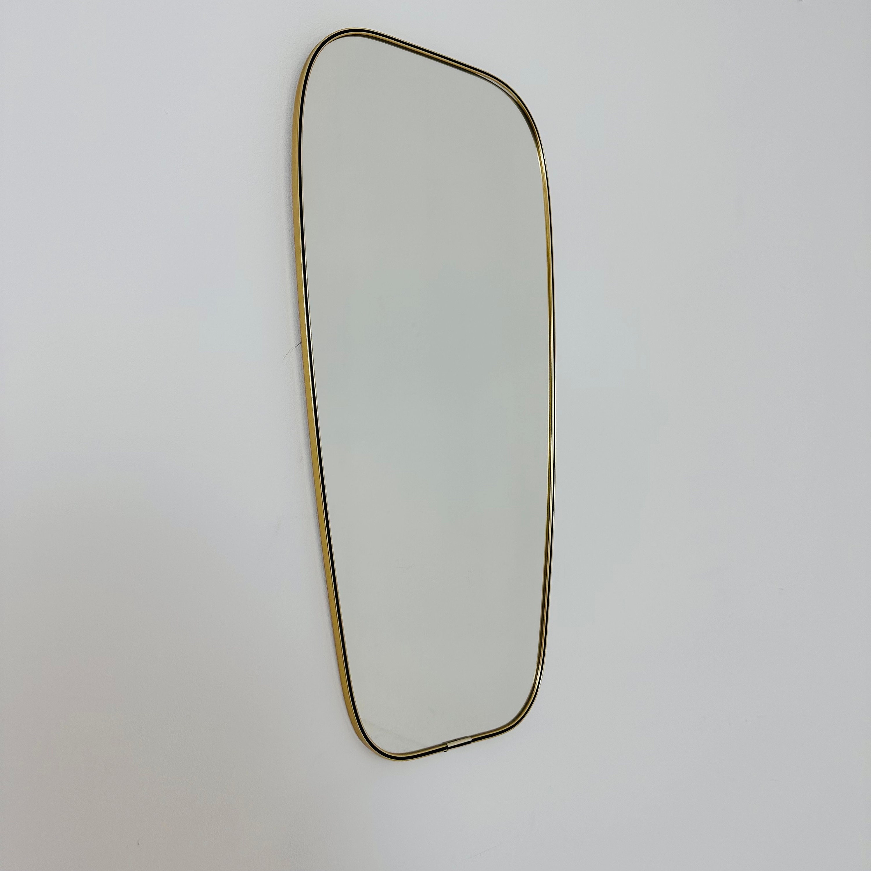 Mid Century Asymmetric German Brass Original Kidney Wall Mirror From the  60s Model Number 986 