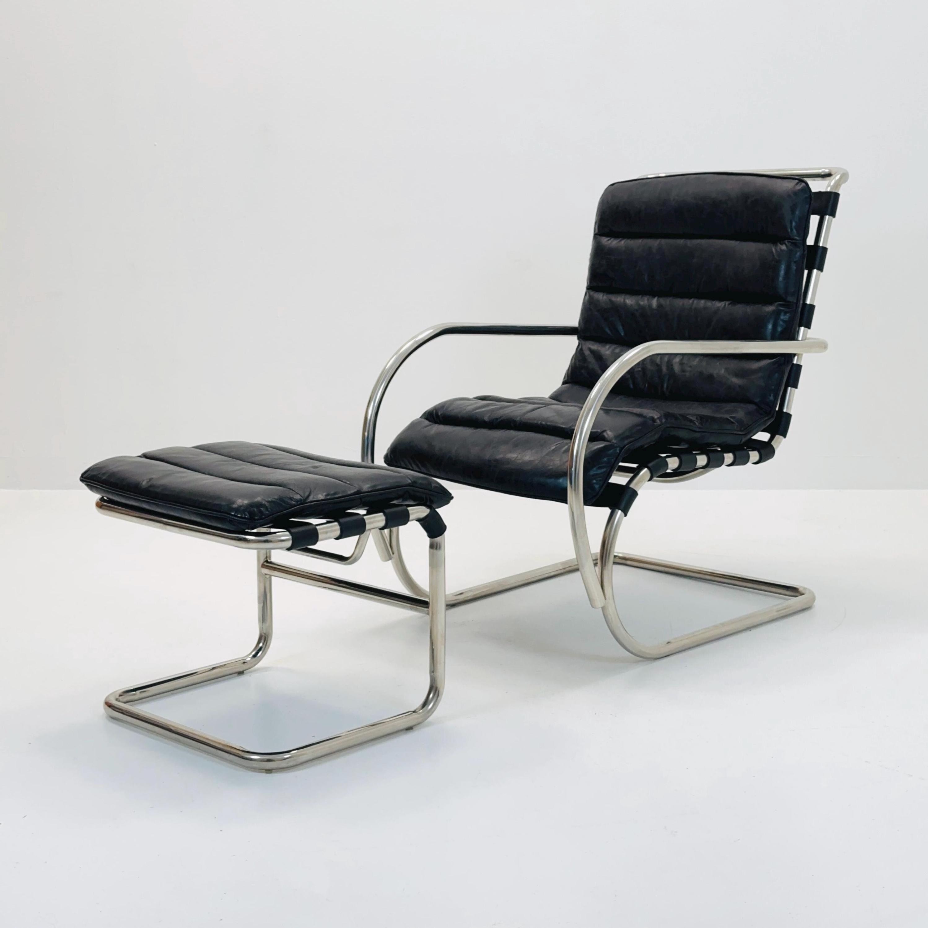 Bauhaus Mr Lounge Tubular Armchair With Ottoman by Ludwig Mies Van