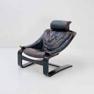 Midcentury Ake Fribytter Brown Leather Nelo Mobel Armchair 1970s  Sweden