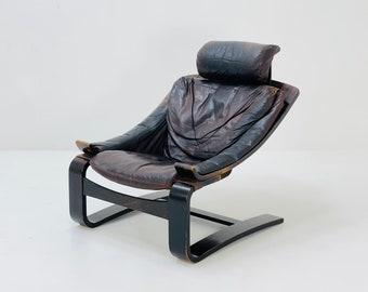 Midcentury Ake Fribytter Brown Leather Nelo Mobel Armchair 1970s  Sweden