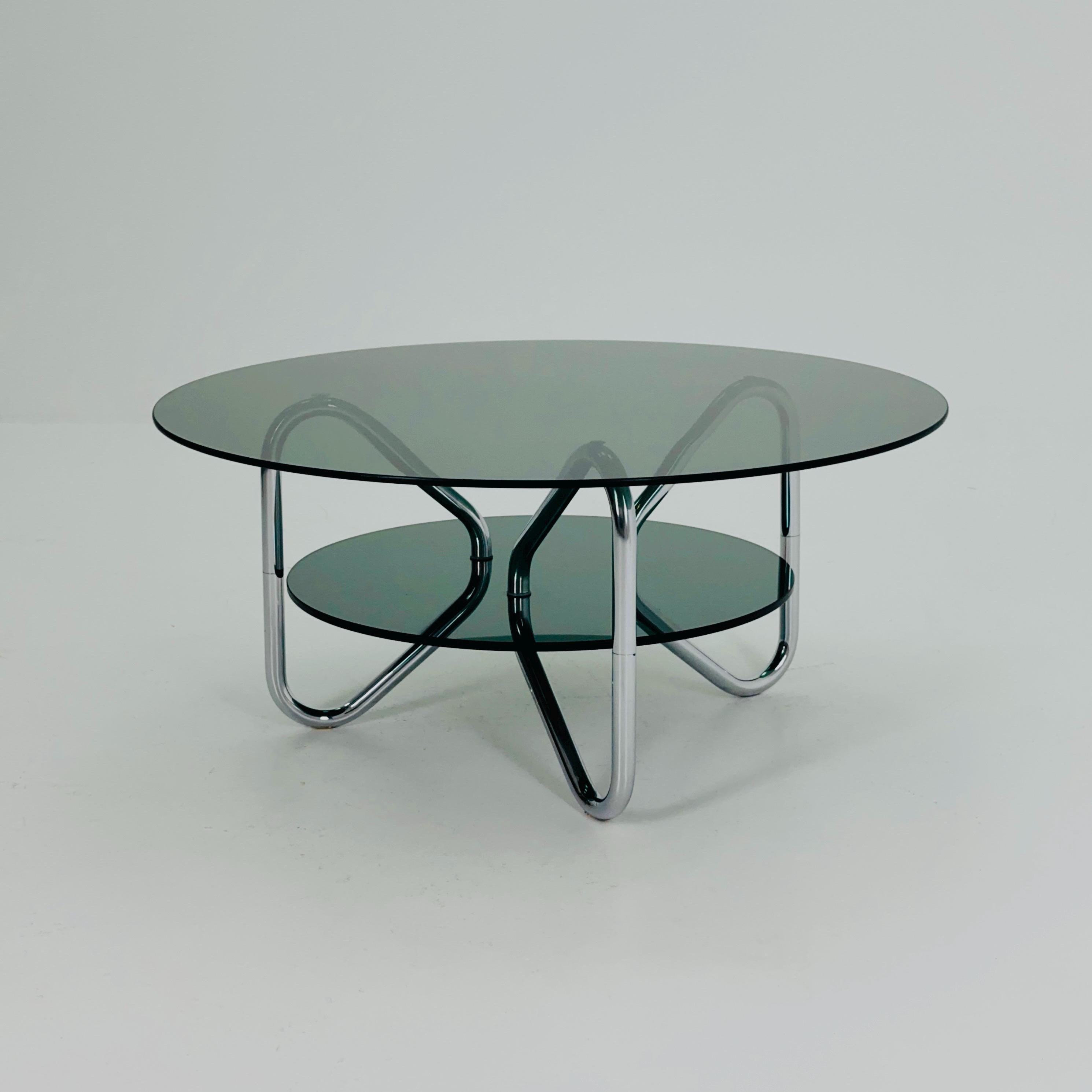 Mid Century Tubule Chrome and Smoked Glass Coffee Table, Italy