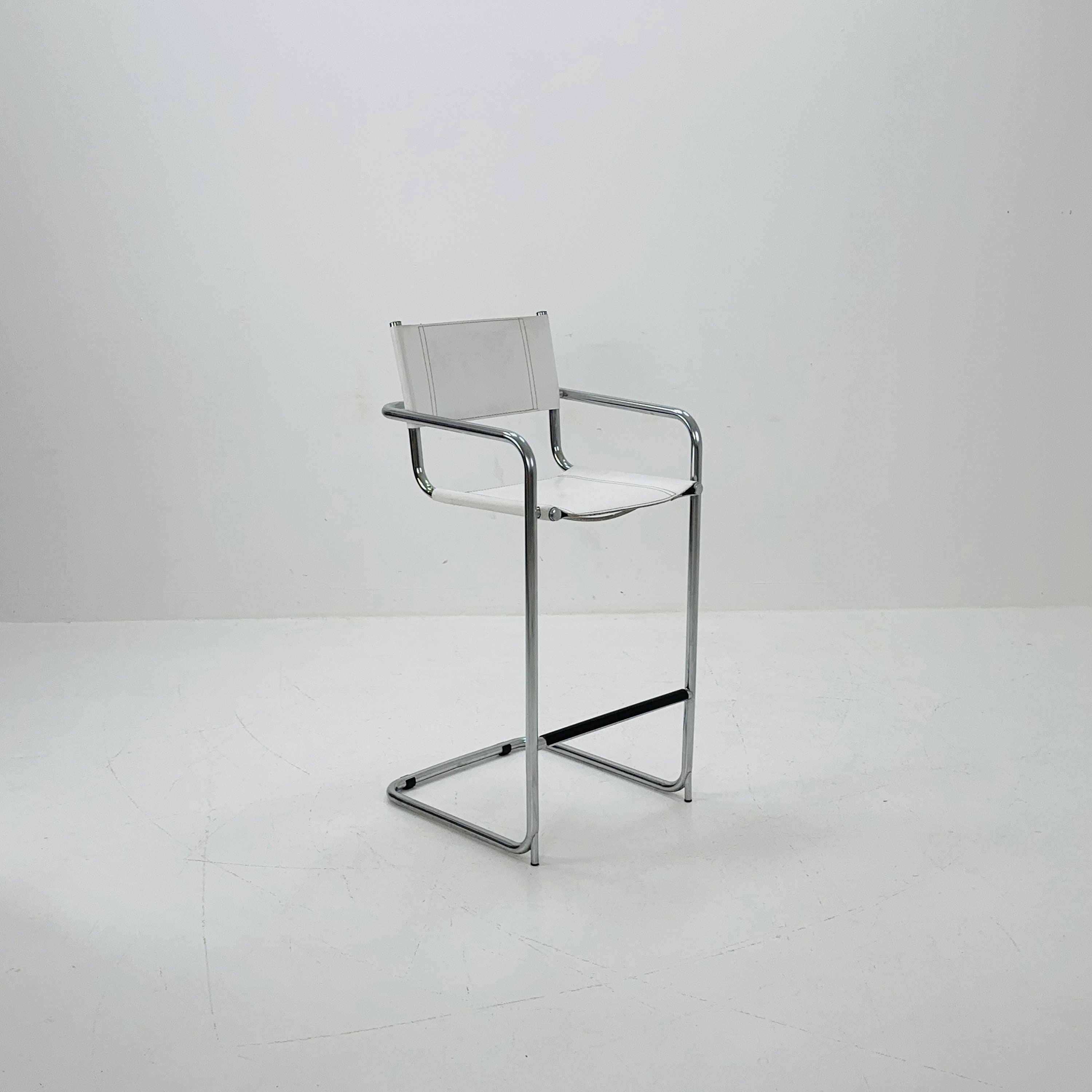 Mid-century White Leather and Chrome Barstool by Mart Stam