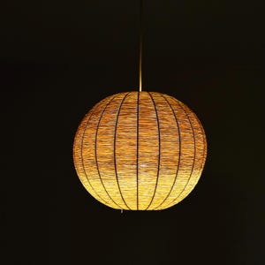 Vintage 1970s Cocoon Raffia Ball Lamp, Large Mid-Century Natural Fiber Pendant Light”
