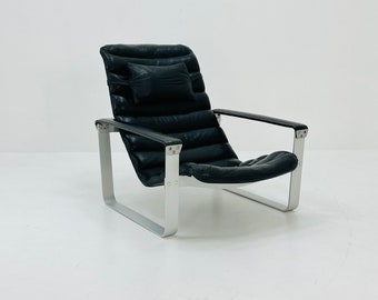 Mid century black leather Pulkka armchair by Ilmari Lappalainen for Asko, 1960