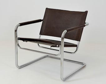 Rara poltrona lounge Rondo a sbalzo di metà secolo di Heinrich Pfalzberger – Pelle marrone cioccolato, design svizzero anni '60,