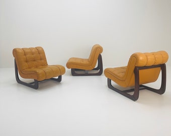 1 of 2 Mid century armchair made of solid wood and leather, Finland 1960s