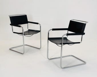 【最終値下げ】ミッドセンチュリー ヴィンテージ チェア　ブラック ミッドセンチュリーのブラックS34チューブラースチールアームチェア2脚