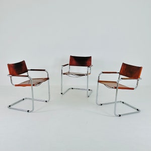 Set of  3 Mid century Model MG5 Centro Studio desk chairs in Brown by Mart Stam & Marcel Breuer, 1970s