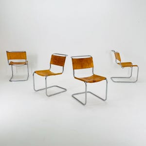 Set of  4  Mid-Century Vintage S33 Cognac Chairs by Mart Stam & Marcel Breuer from Thonet 1980s