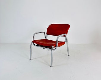 Chaise vintage Bauhaus en cuir rouge, Italie 1960