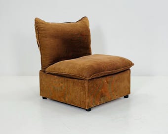 Sillón de salón de mediados de siglo | Tapizado en terciopelo marrón | Alemania, años 80