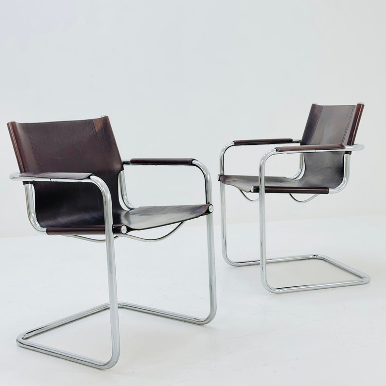 1 sur 4 chaise visiteur Matteo Grassi en cuir marron années 1970 image 3