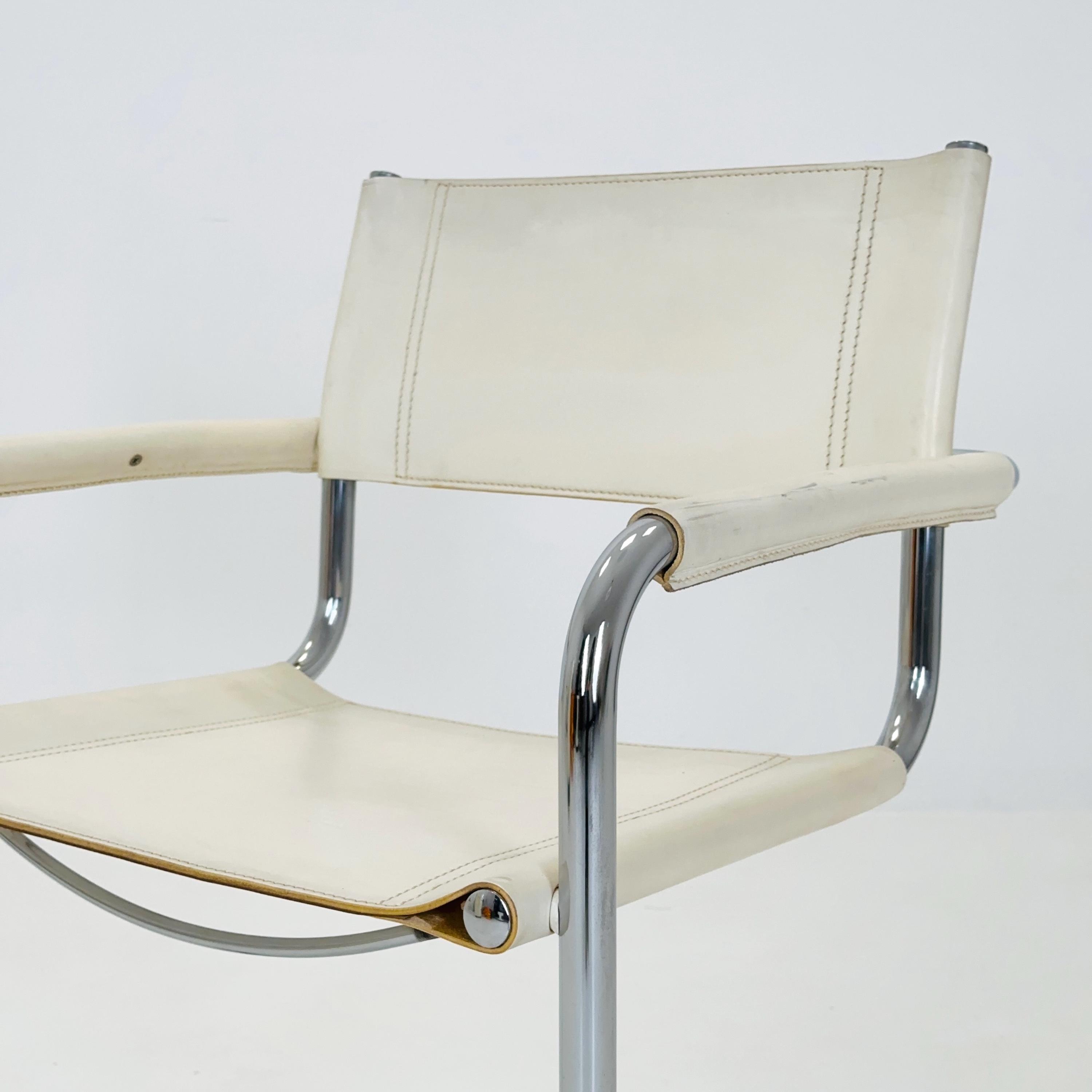 Mid Century B34 Matteo Grassi Mg5 White Leather Cantilever Chair