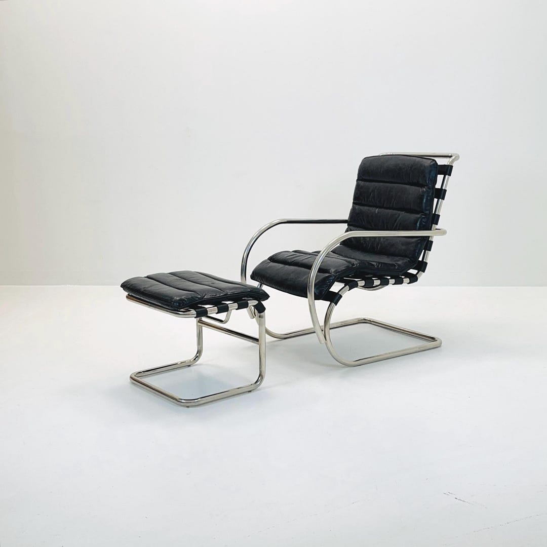 Bauhaus Mr Lounge Tubular Armchair With Ottoman by Ludwig Mies Van