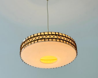 Mid century Round Plastic and Wicker pendant Lamp, Germany, 1960s